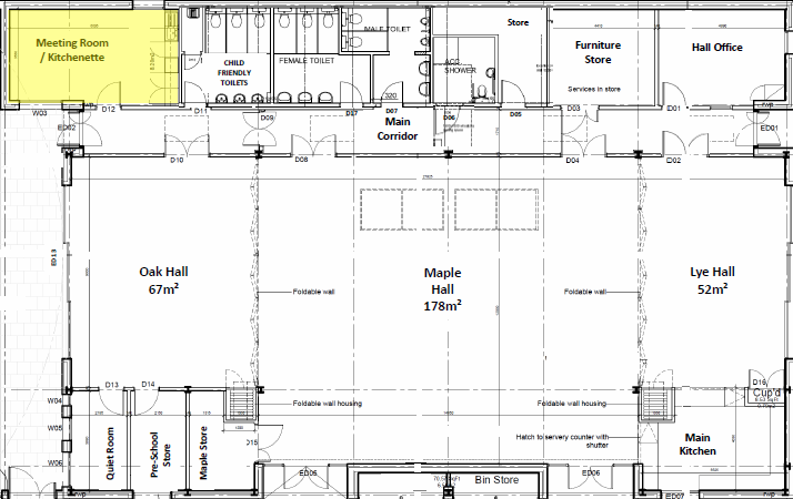 Plan of St John's Village Memorial Hall with Meeting Room highlighted